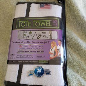 NEW Chima, Inc. White and Black Cotton TOTE TOWEL for Indoor or Outdoor Exercise